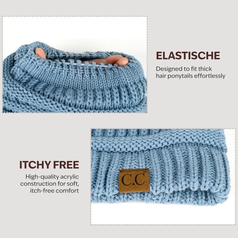 🎅Women's Ponytail Beanie – Chic & Cozy Cable Knit Hat for Fall and Winter, with Adjustable High Ponytail Opening