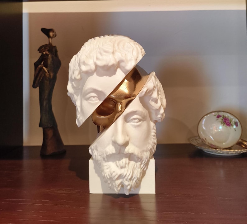 Marcus Aurelius: Memento Mori, Roman Stoic Emperor Bust | Removable Skull | Office Decor Gift | Reminder of life impermanence | 25cm (10in)
