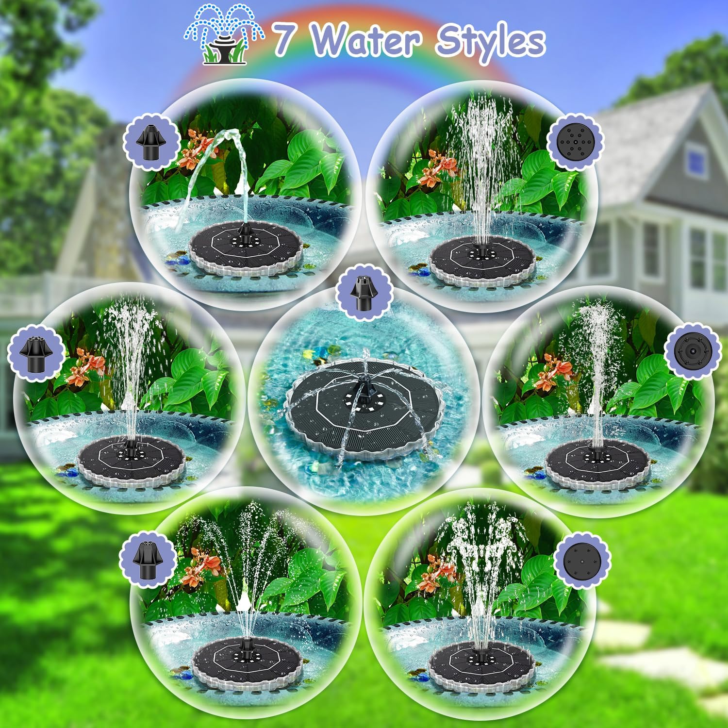 Solar Fountain Colorful Ring Lights