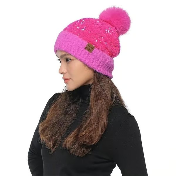 🔥Last Day 49% OFF - Sequin Fur Pom Beanie for Women