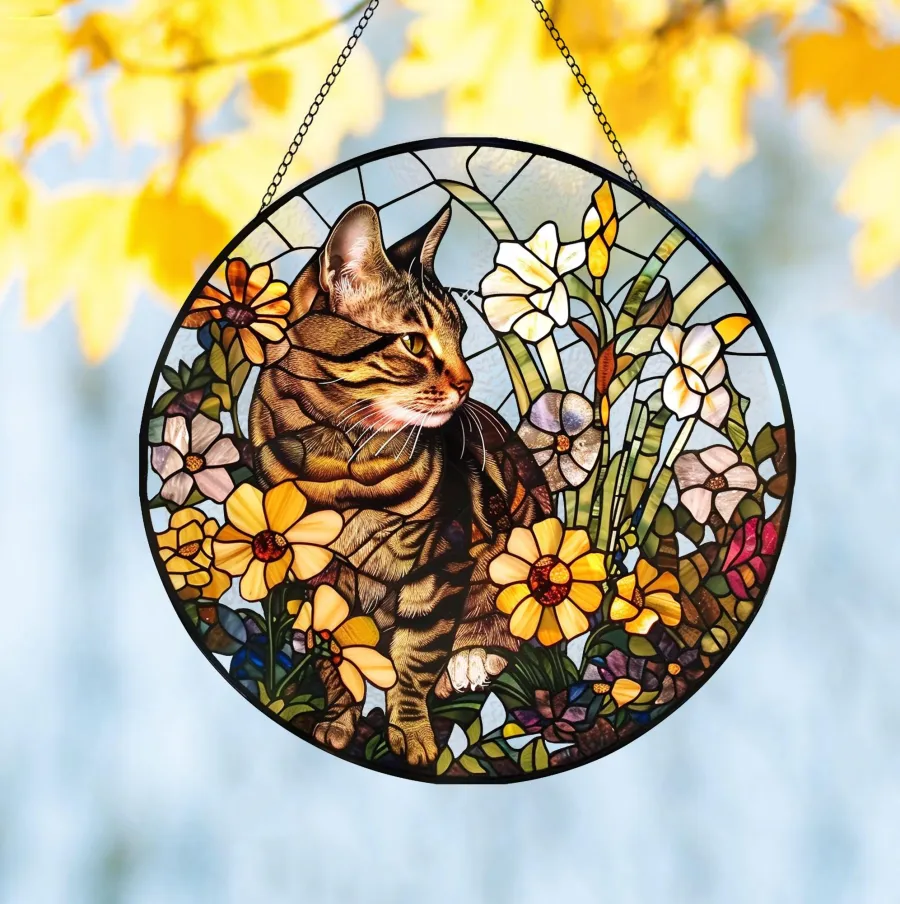😻🌹12'' Cat Flower Suncatcher
