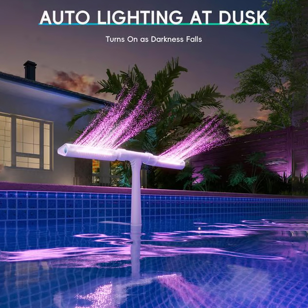 Solar Pool Fountain with Lights Dual Arc