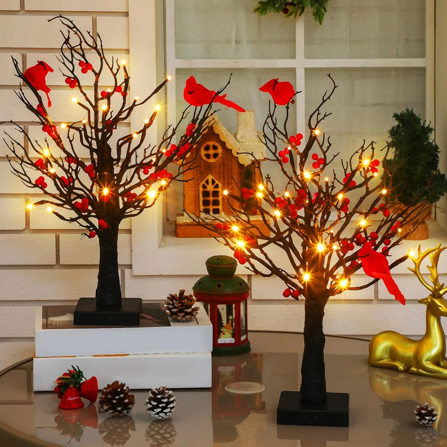 Cardinal Tabletop LED Tree Light with Red Berries