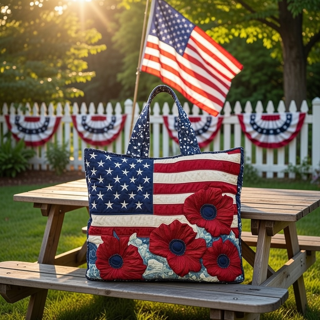 Patriot Poppy Quilted Tote Bag