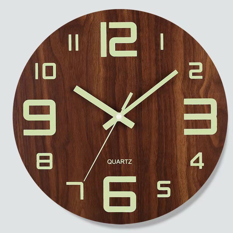 12-Inch Glow-in-the-Dark Sillent Wooden Wall Clock
