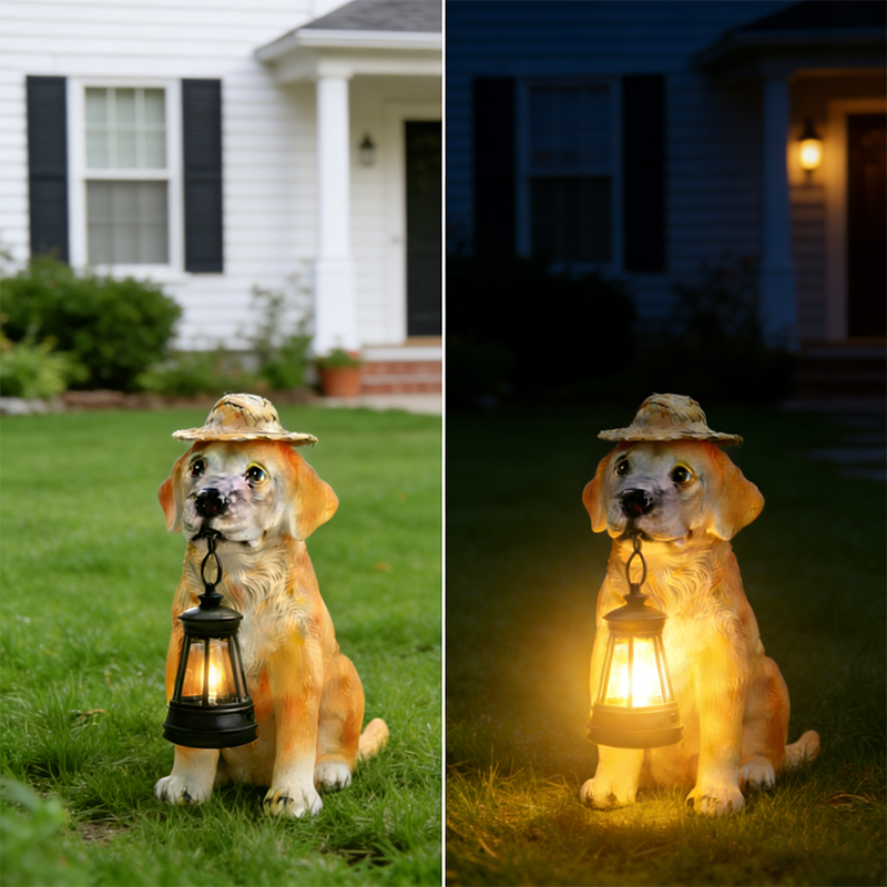 🐶💡Solar-Powered Dog Statue With Led Lantern – Lights Up Automatically At Night💡🐶