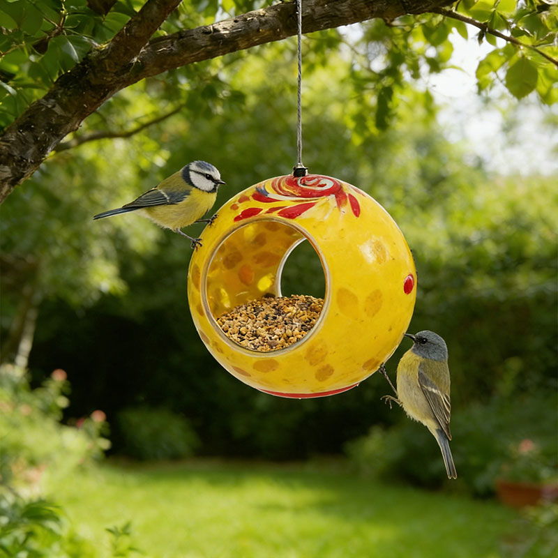 🌈 Handcrafted Glass Hummingbird Feeder – Colorful Garden Accent 🐦✨