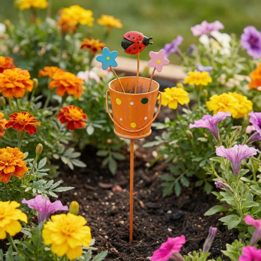 Metal Flower Pot Garden Stakes