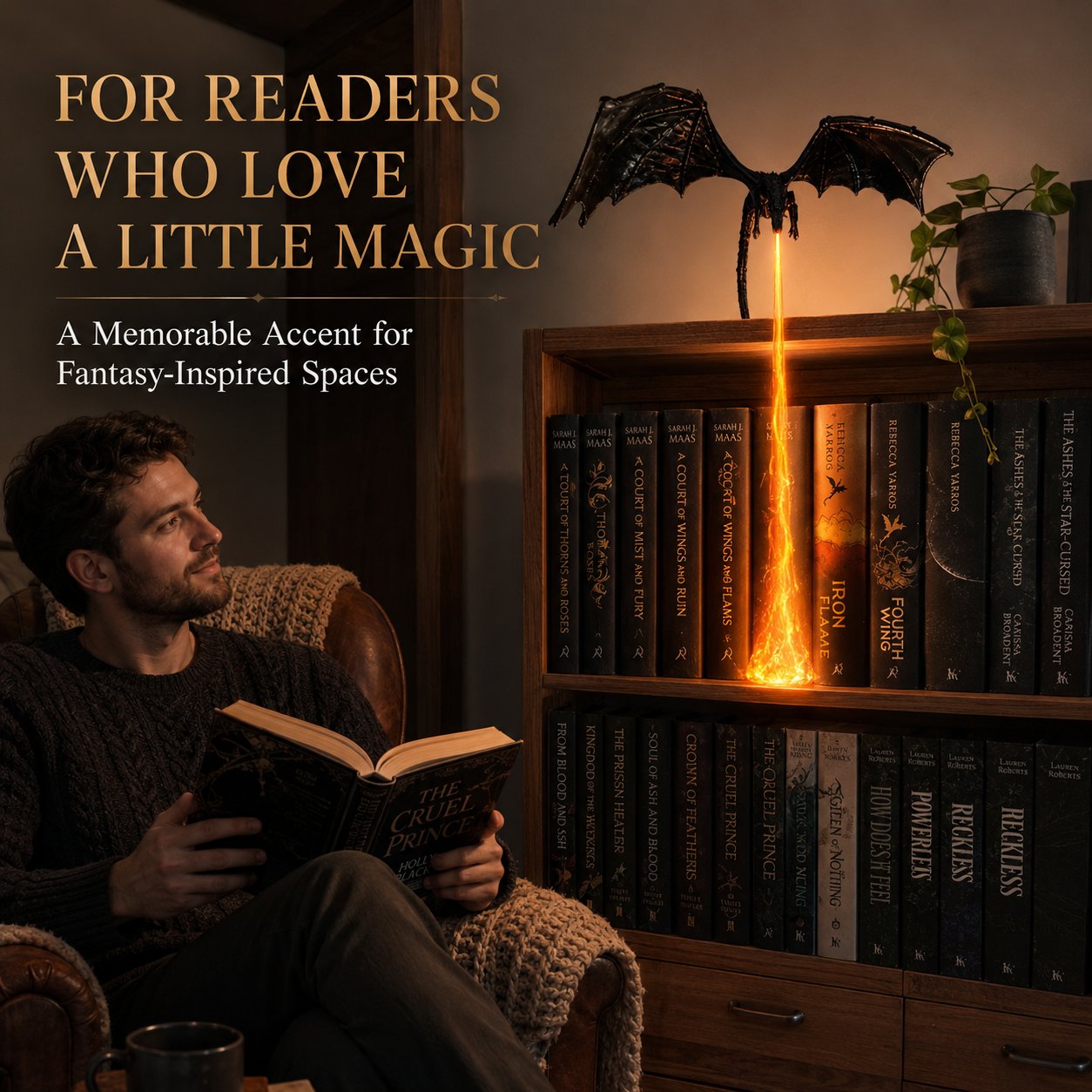 📚 Dragon Shelf Light for Fantasy Book Lovers