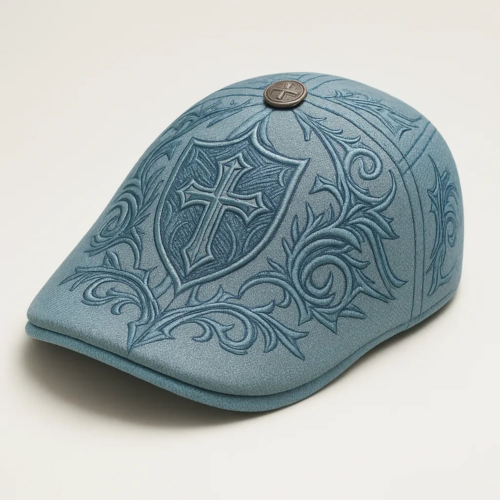 Crafted by Hand Embroidery-Knight’s Crest Flat Cap