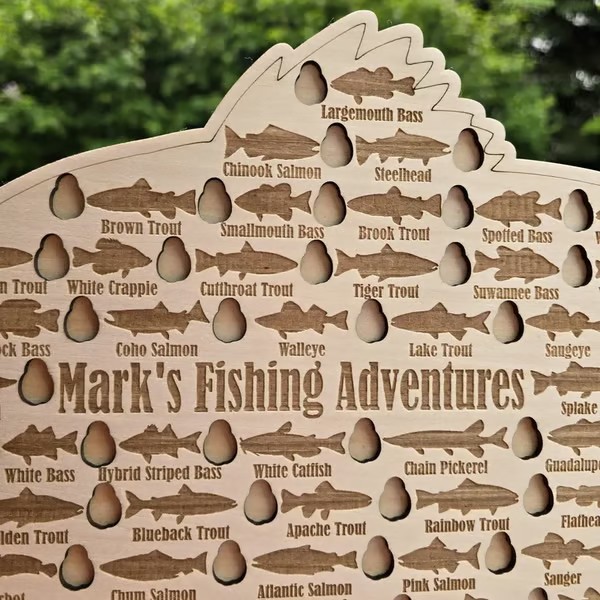 🎣 American Game Fish Sign with Hook Cutouts to Track Your Catch