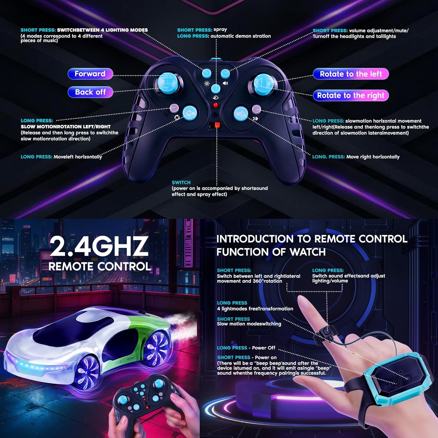 Gesture Sensing Futuristic Remote Control Stunt Car