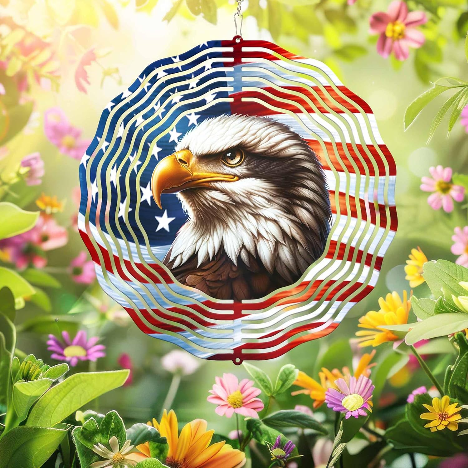 Patriotic Eagle Metal Hanging Wind Spinner