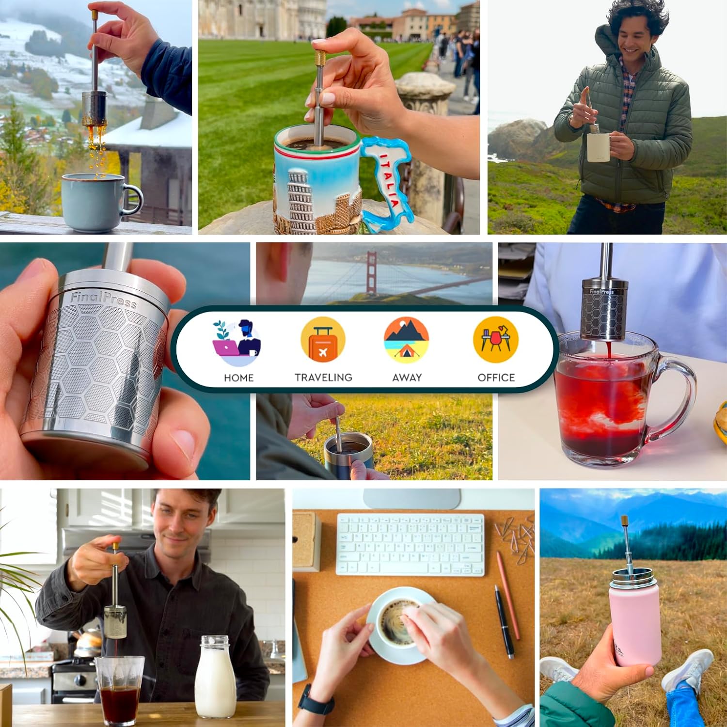 Premium Coffee and Tea Maker - Press the Plunger to Brew Anywhere