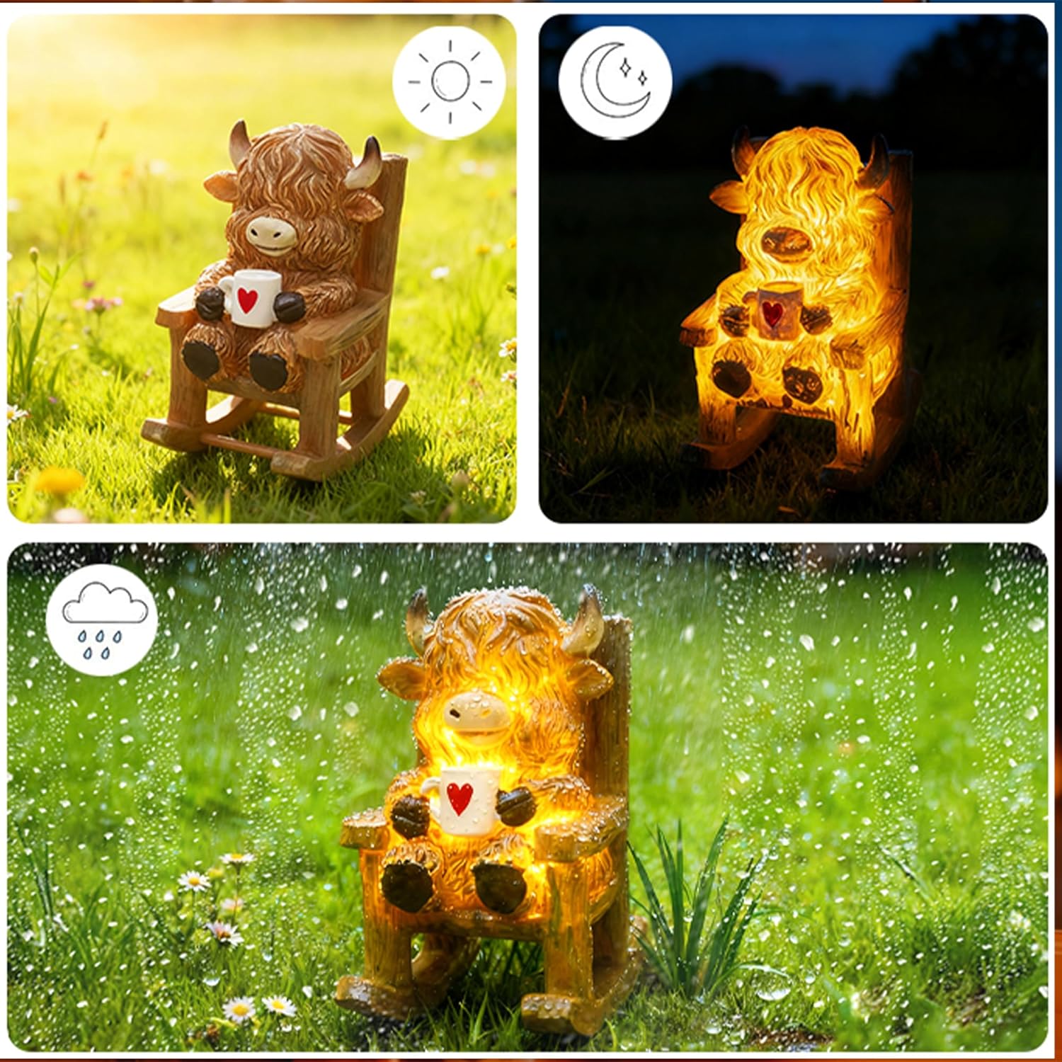 Highland Cow Resin Lamp – Waterproof Solar Glow Figurine