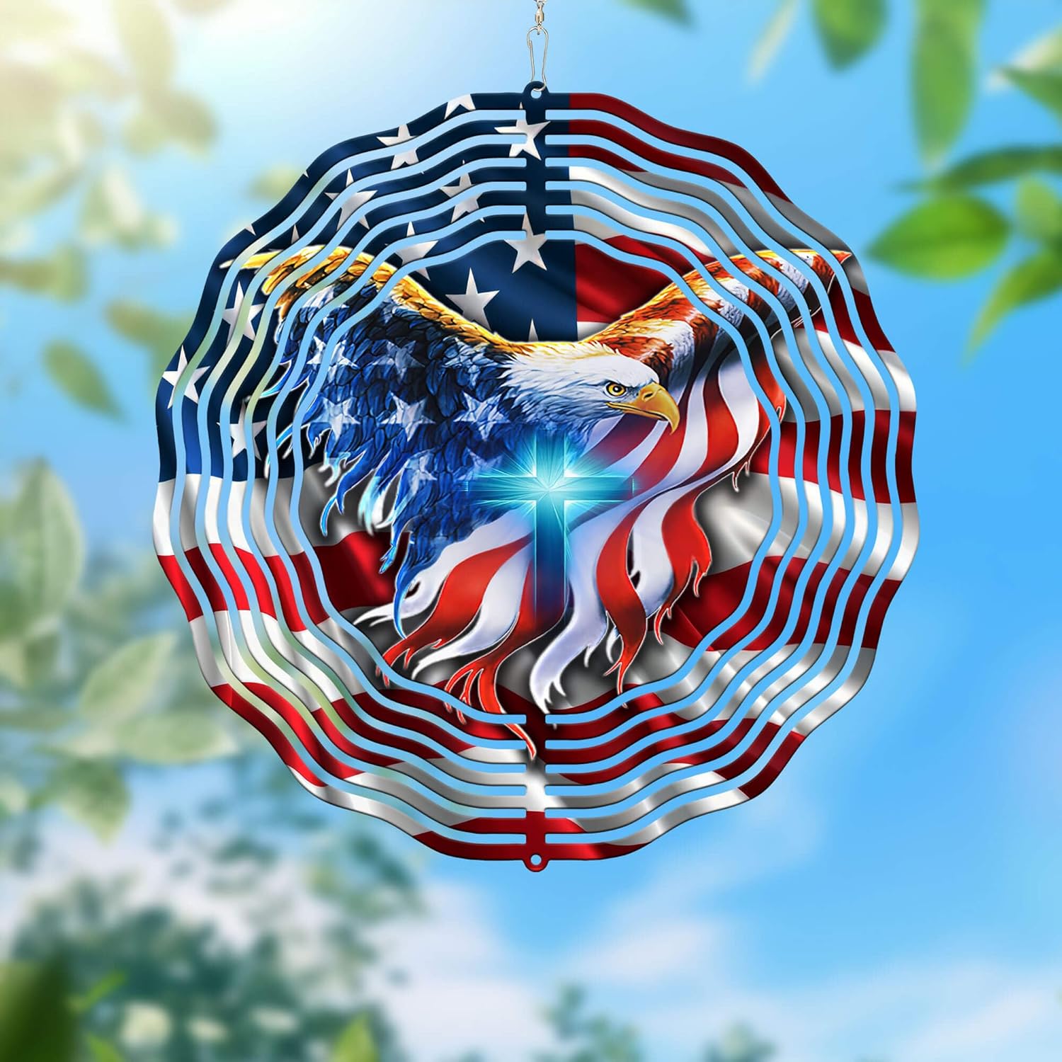 Patriotic Eagle Metal Hanging Wind Spinner