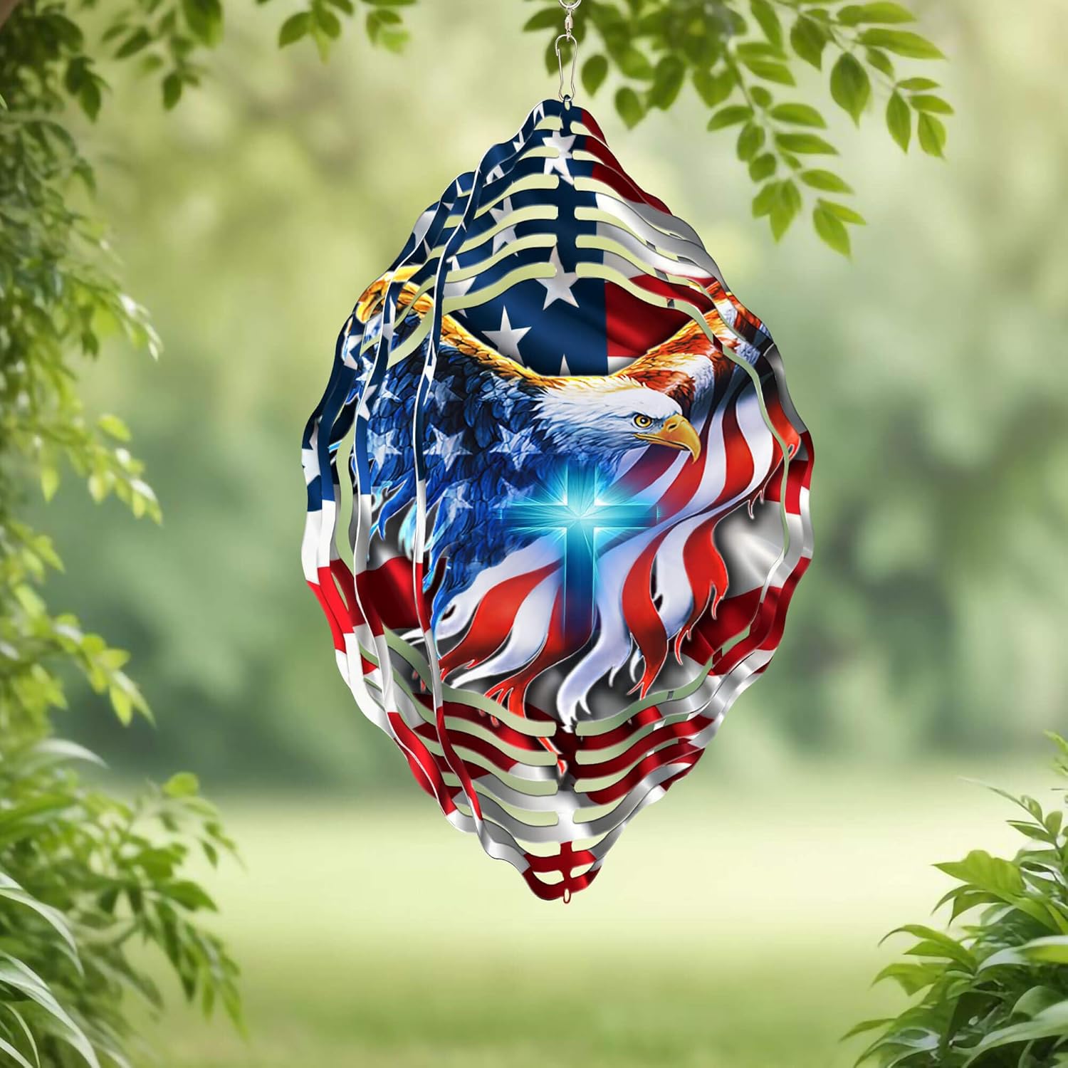 Patriotic Eagle Metal Hanging Wind Spinner