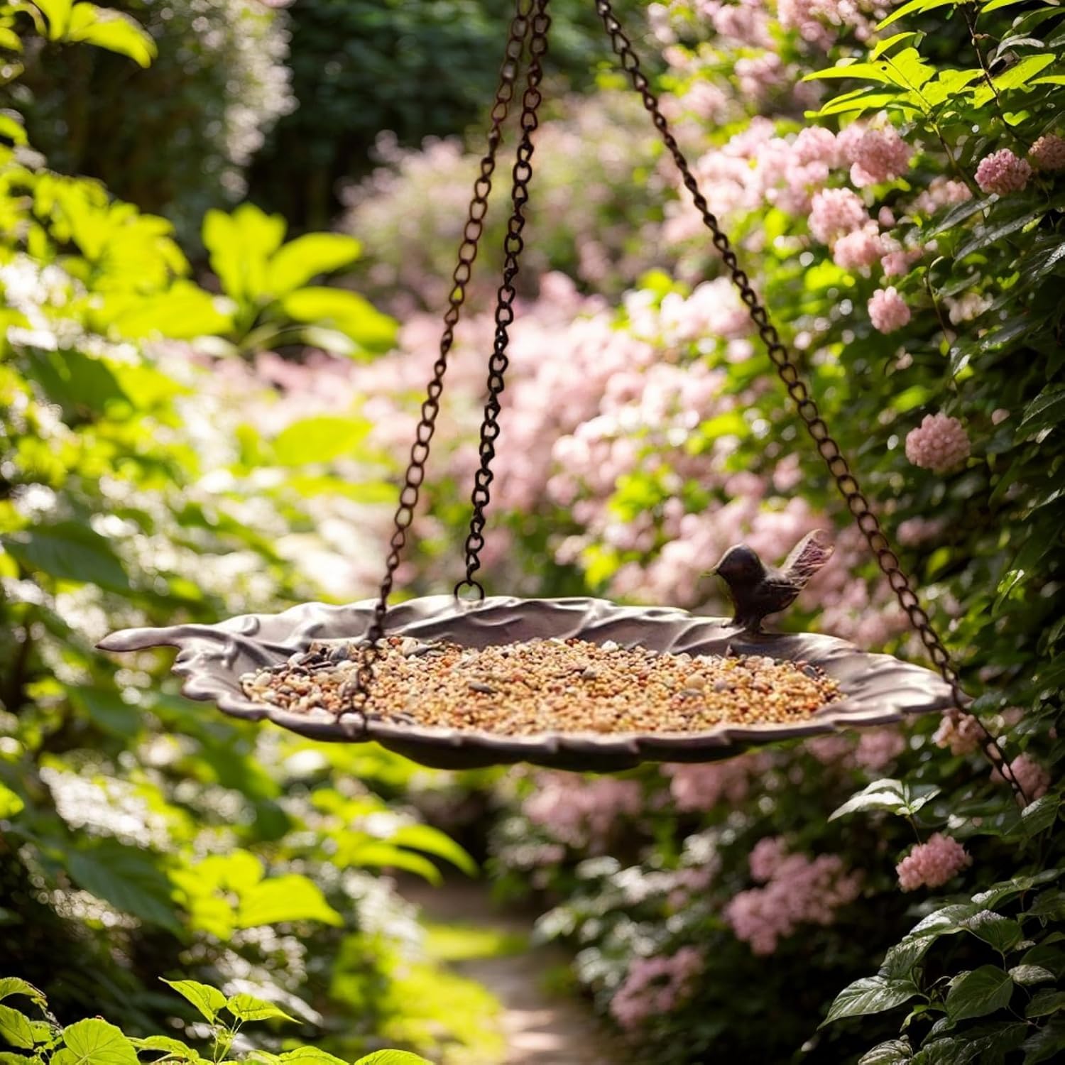 Hanging Leaf Metal Outdoor Bird Bowl
