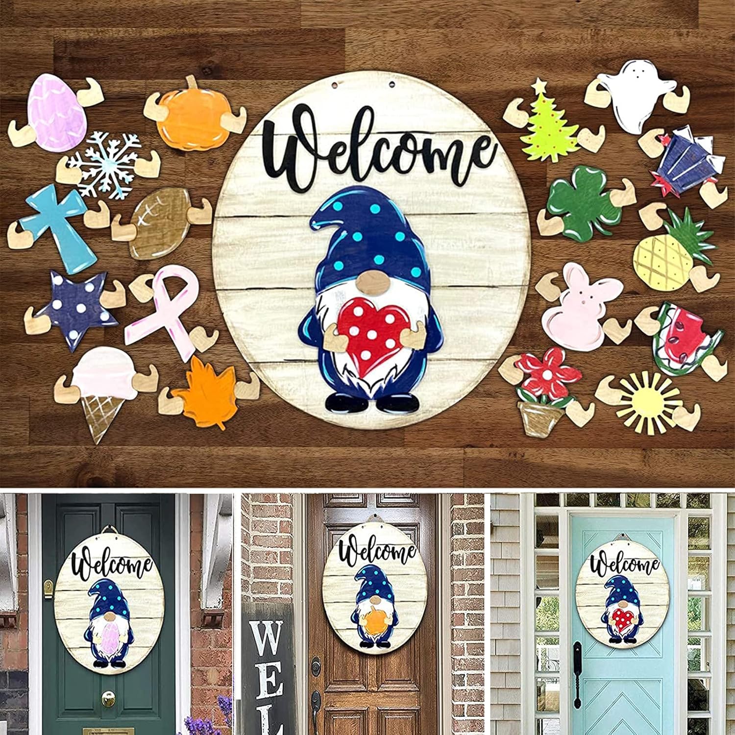 Cute 3D Seasonal Interchangeable Gnome Magnetic Door Hanger