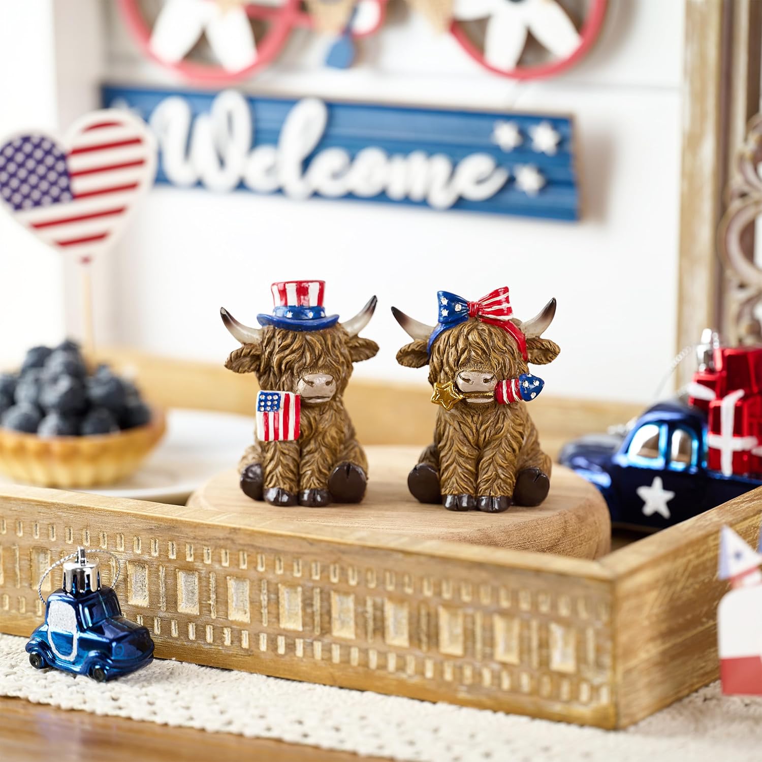 Freedom Herd – Patriotic Highland Cow Decor, Hand-Painted 4th of July & Memorial Day