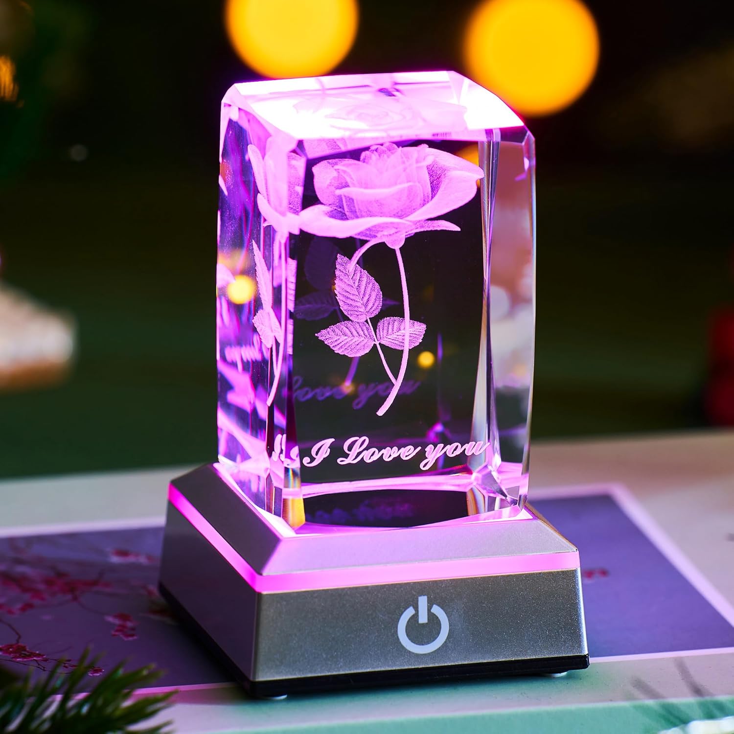3D Rose Crystal Lamp LED Multicolor NightLight Up