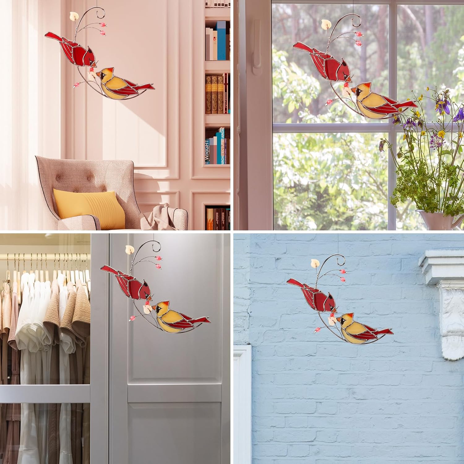 Pair of Cardinal bird stained ornament