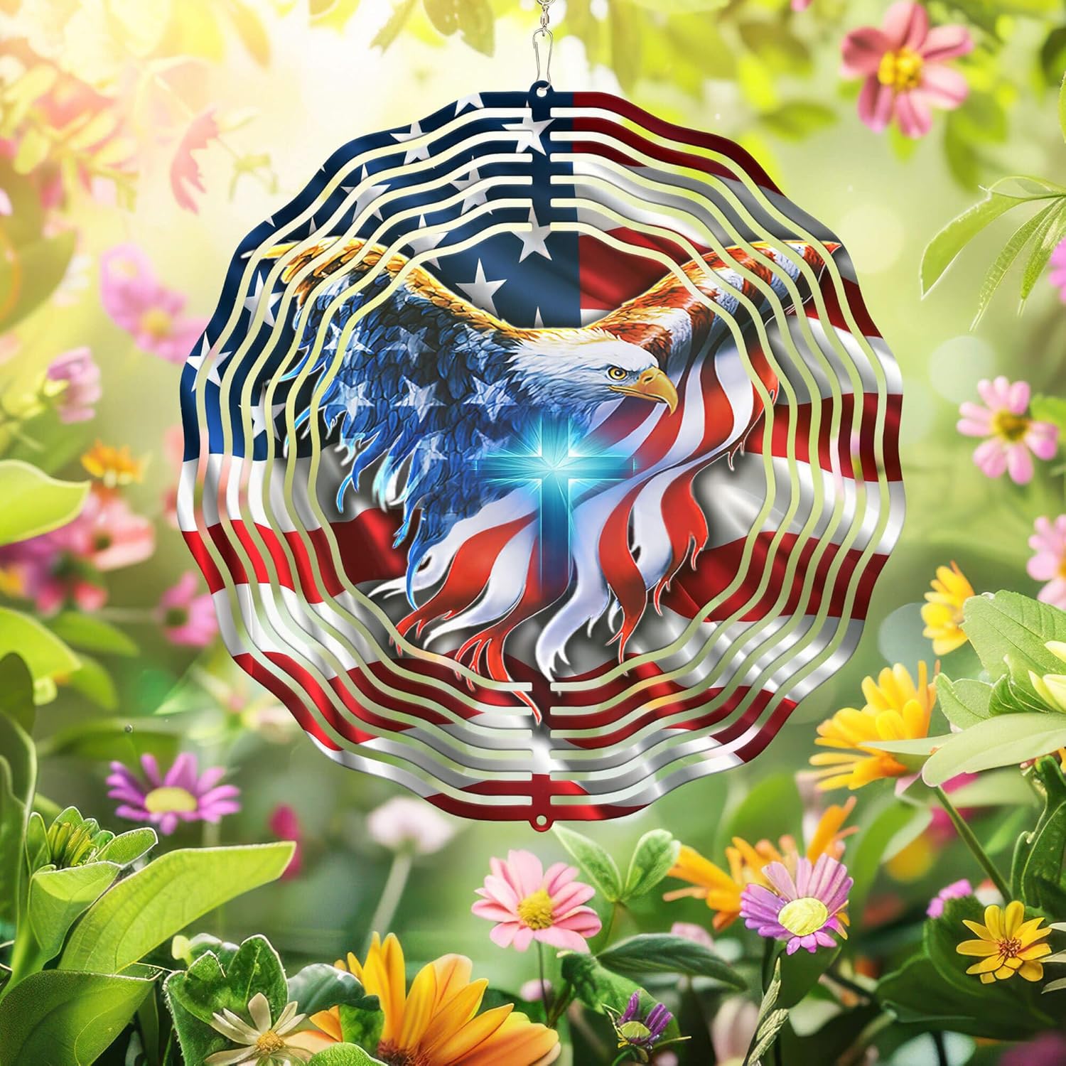 Patriotic Eagle Metal Hanging Wind Spinner