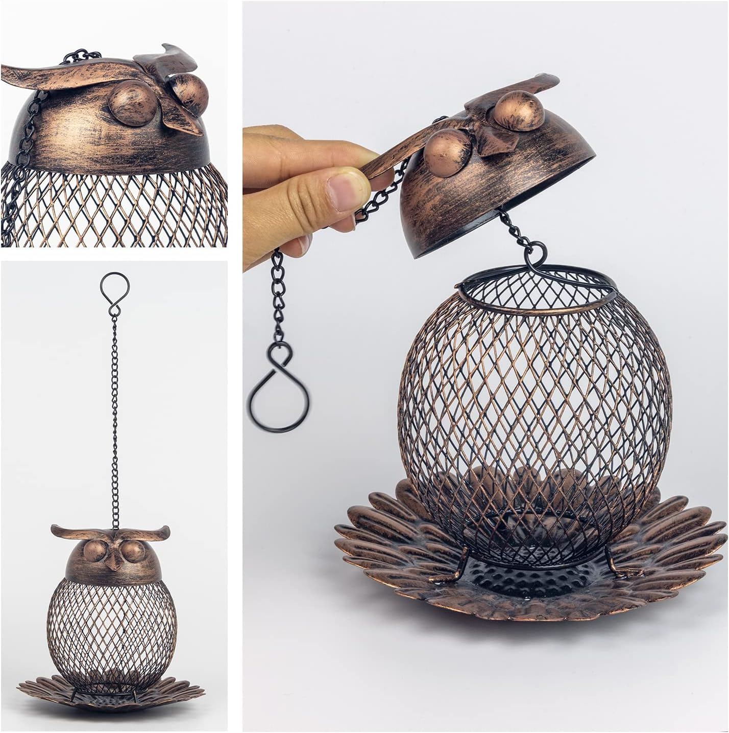 Owl Metal Hanging Bird Feeder