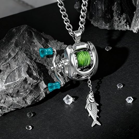 🎣 Baitcaster Reel Necklace & Ring – For the True Fishing Enthusiast!