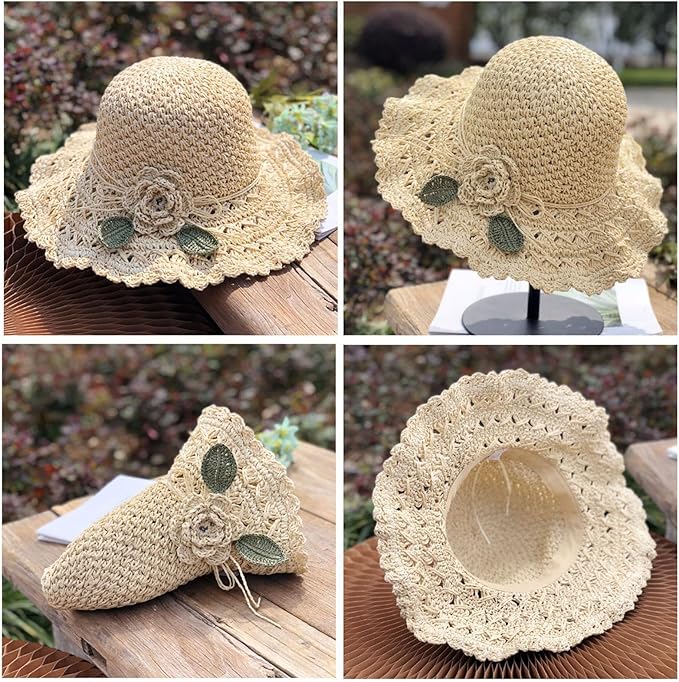 Elegant Crochet Straw Hat with Ruffle Detail