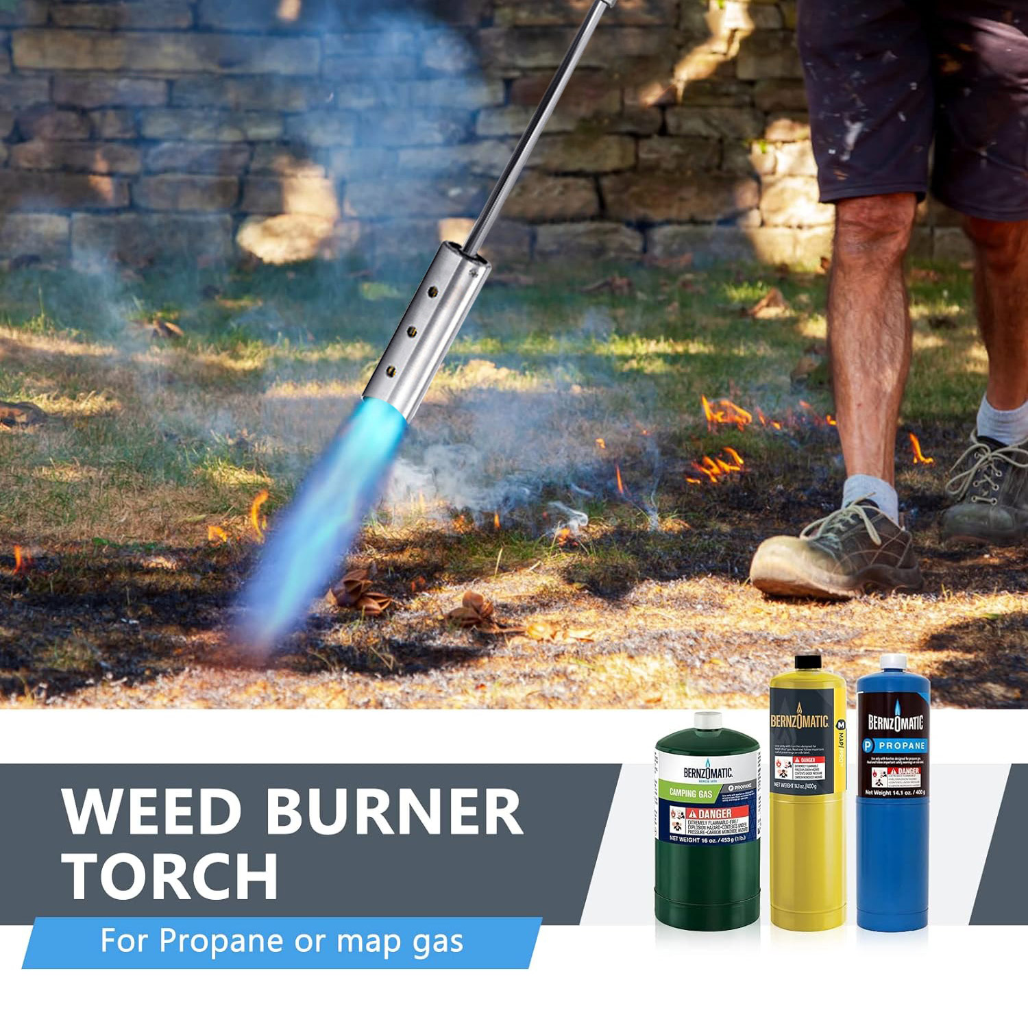 Removable 4-Stage Extended Propane Torch Burner Weed Torch