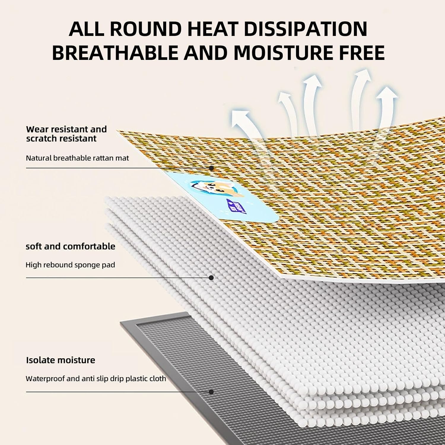 Summer Natural Rattan Straw Cooling Pet Mat for Dogs