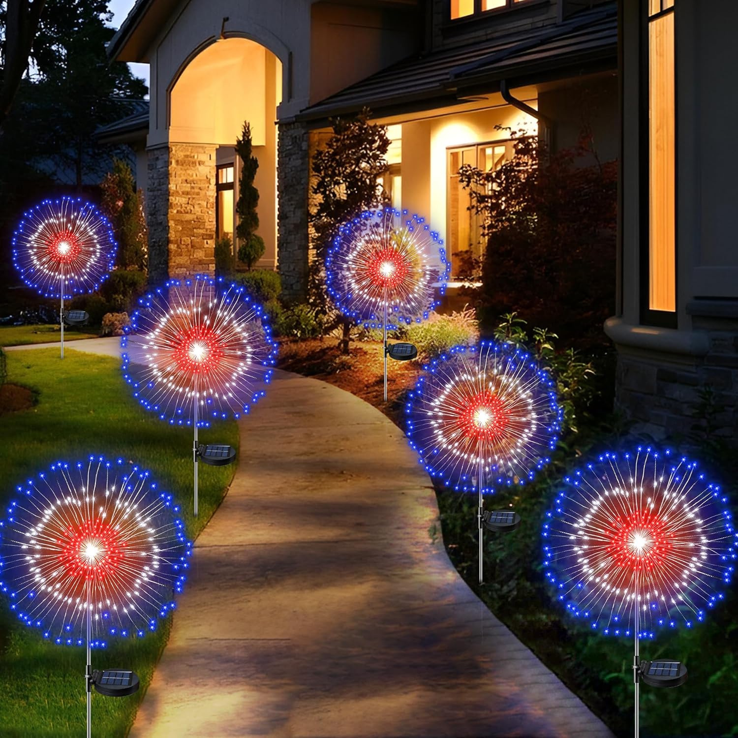 4th of July Decorations Solar Firework Lights(2 Pack)