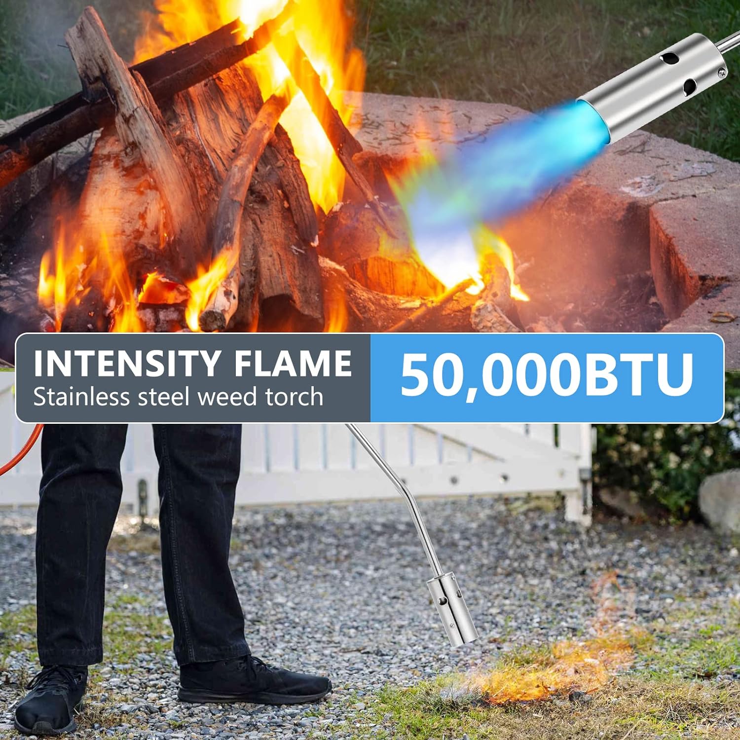 Removable 4-Stage Extended Propane Torch Burner Weed Torch