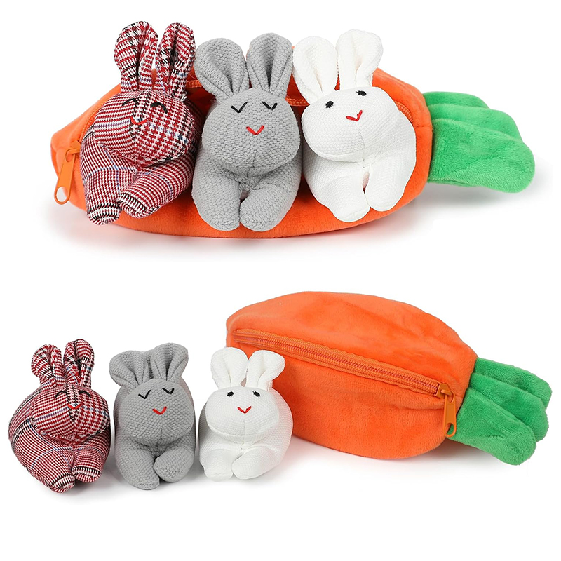 Hide & Seek Plush Bunnies in Carrot Wallet