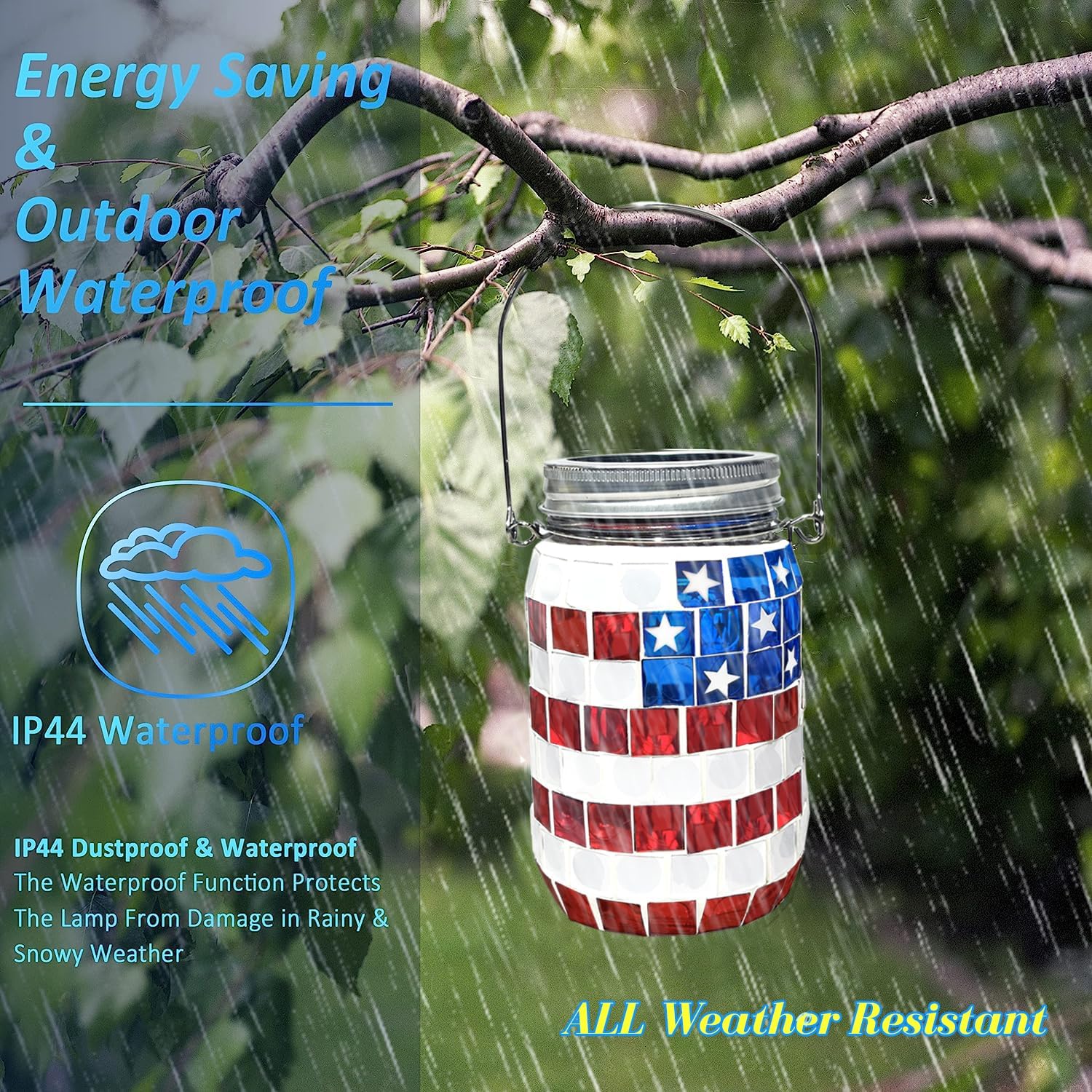 American Flag Mosaic Solar Waterproof Outdoor Light