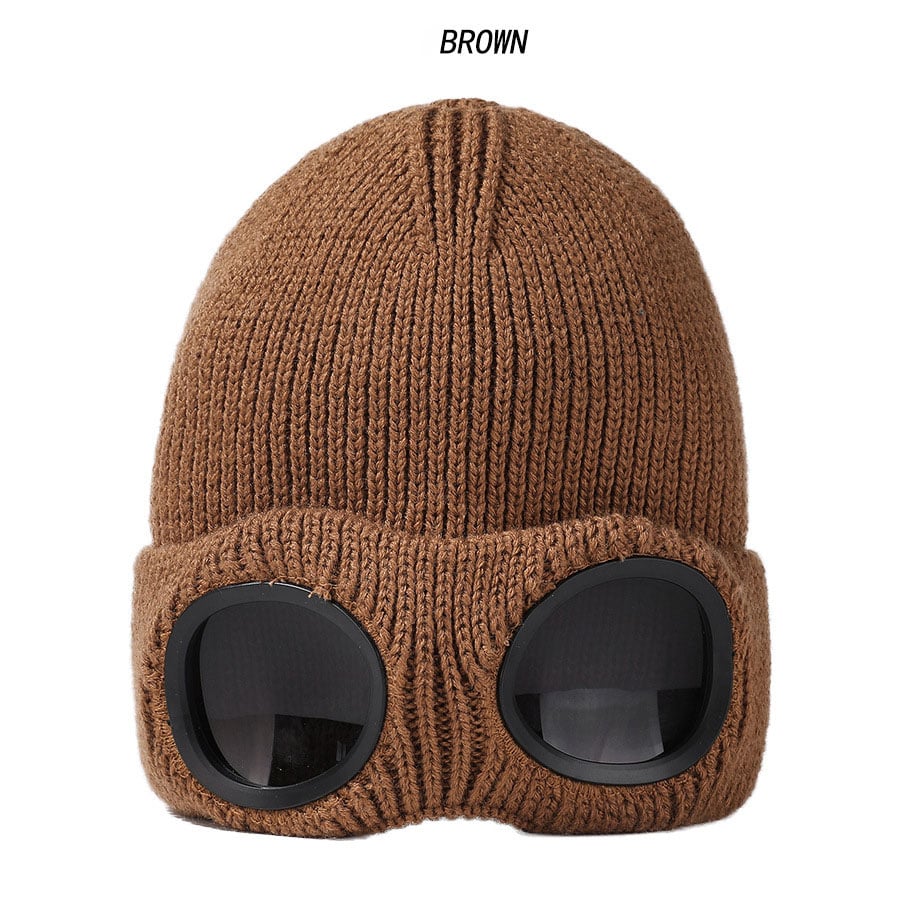 Unisex Solid Color Goggle Lens Design Beanie Hat
