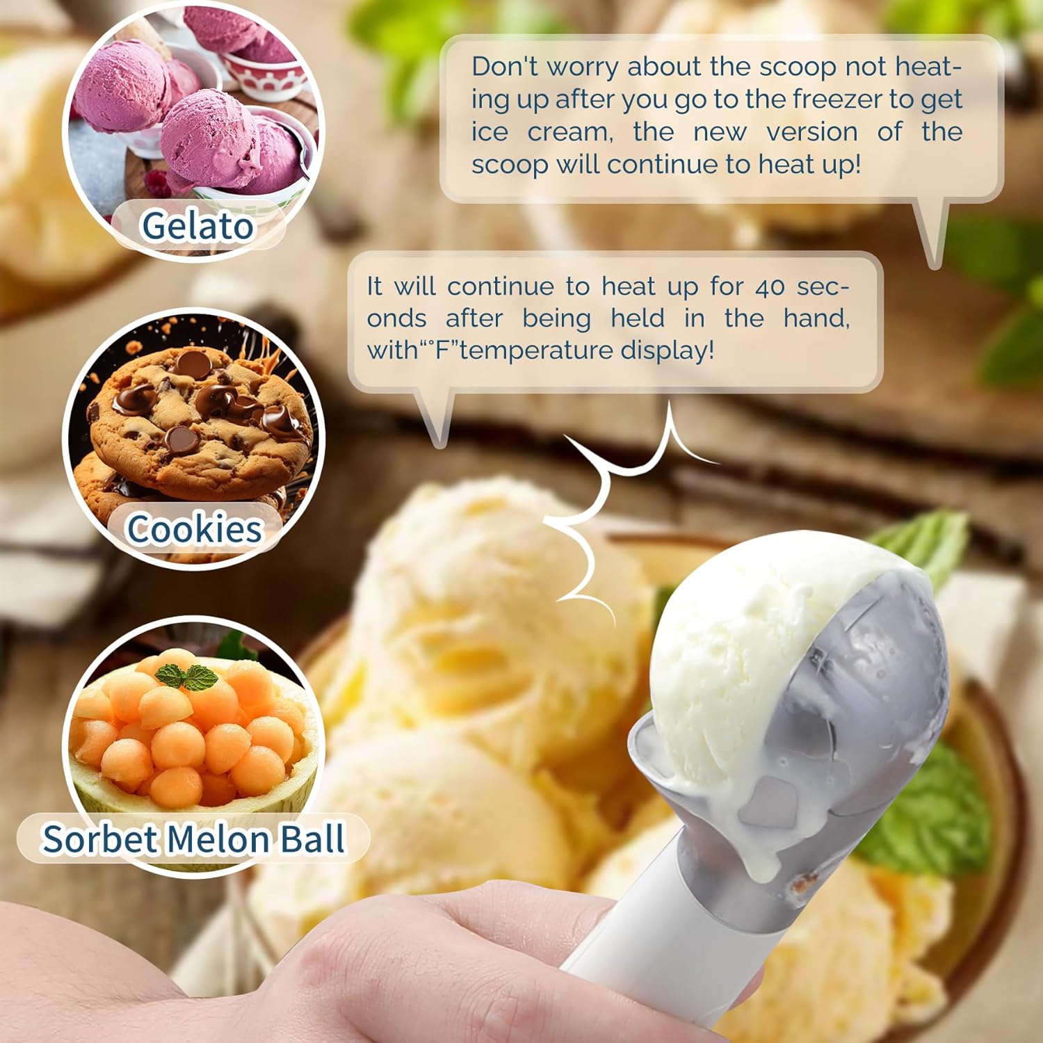 Active heated thermostatic ice cream scoop