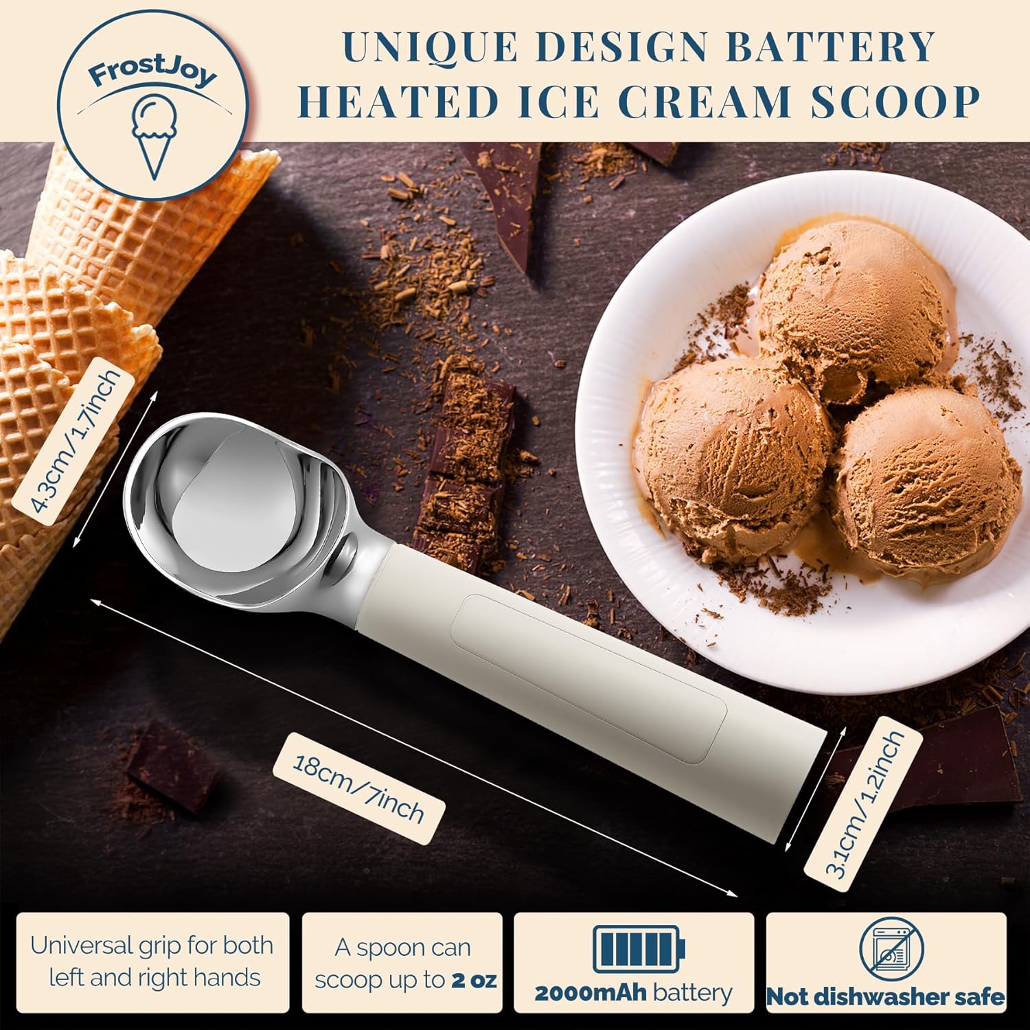 Active heated thermostatic ice cream scoop