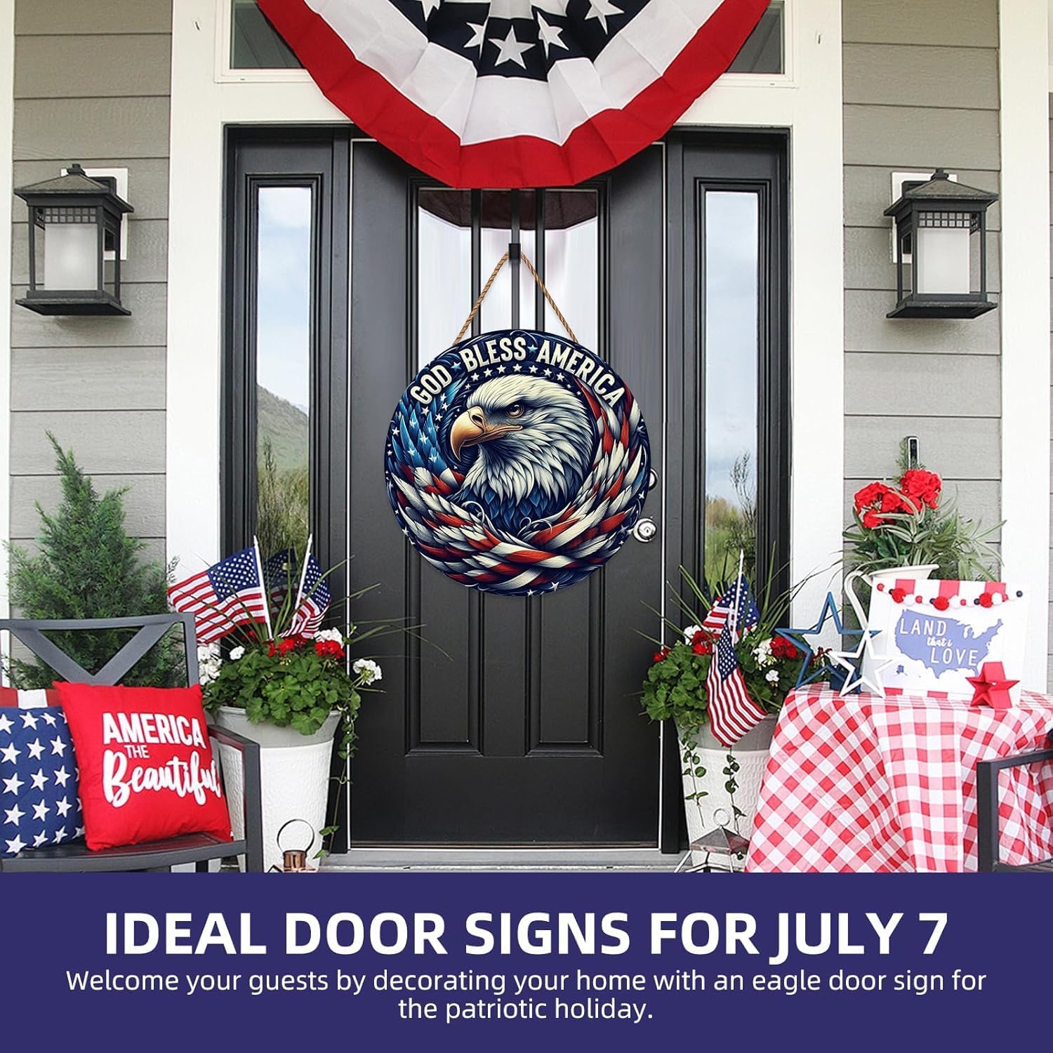Patriotic Pride Door Sign – 12” Wooden Memorial Day & 4th of July Decor