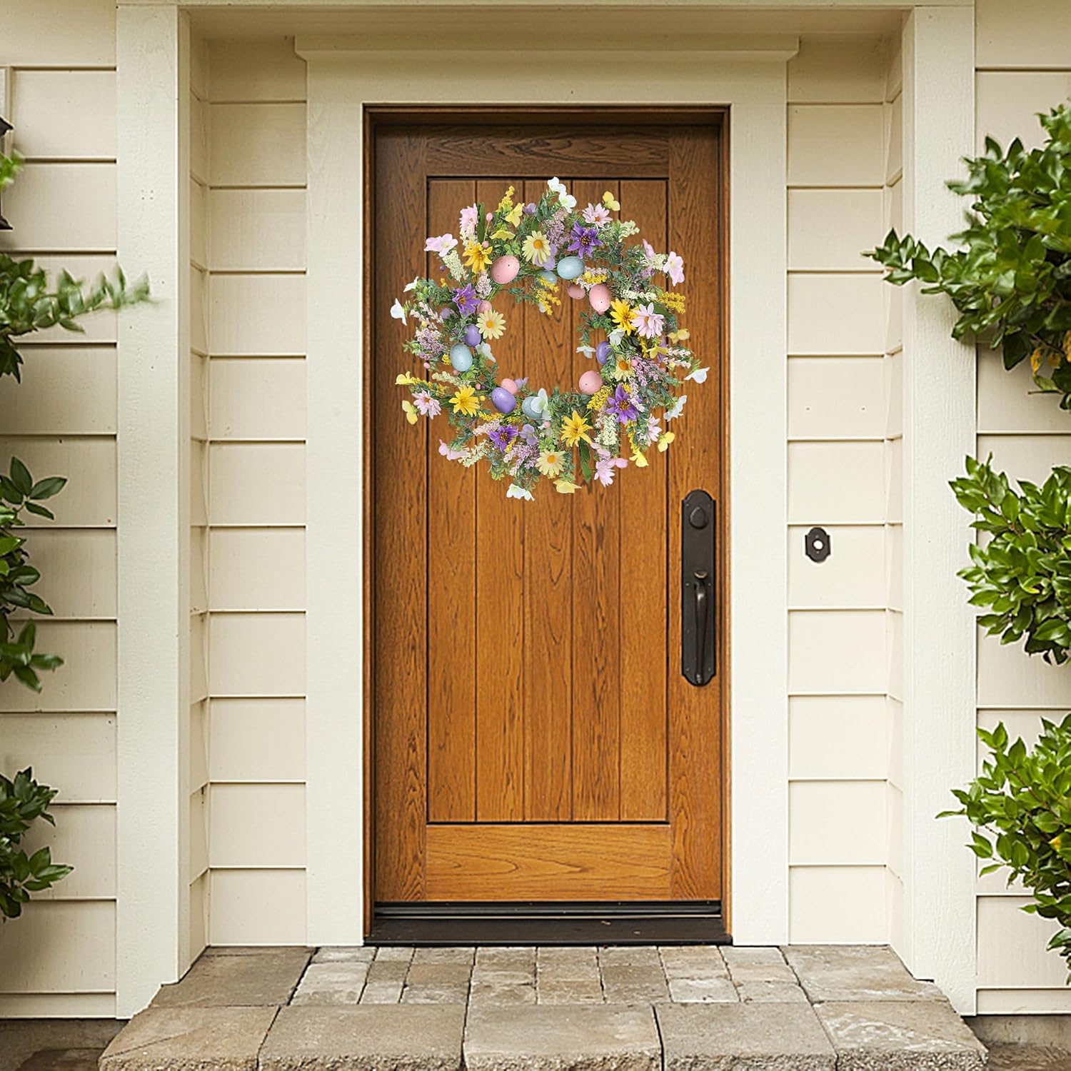 Easter Door Wreath Spring Wreath with Pastel Eggs and Mixed Twigs