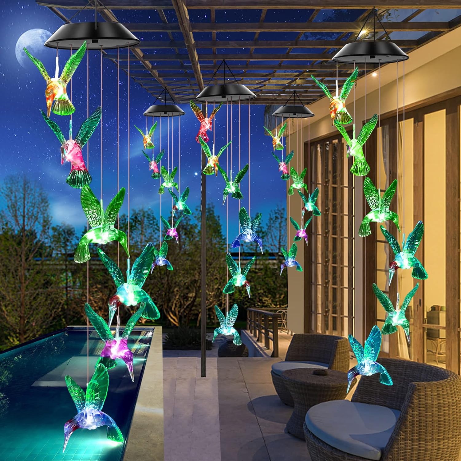 Solar LED Lights Hummingbird Wind Chimes