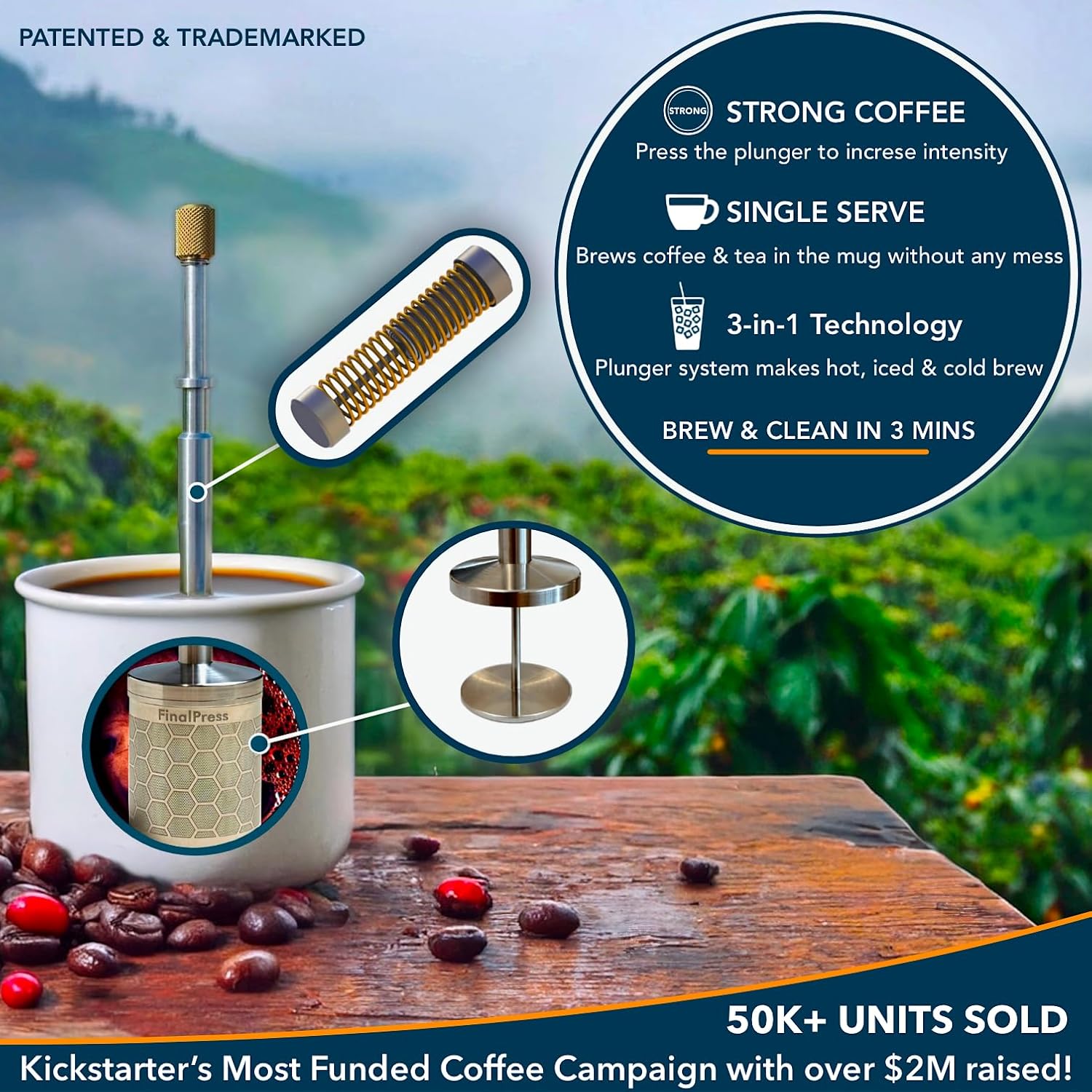 Premium Coffee and Tea Maker - Press the Plunger to Brew Anywhere