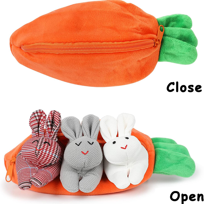 Hide & Seek Plush Bunnies in Carrot Wallet