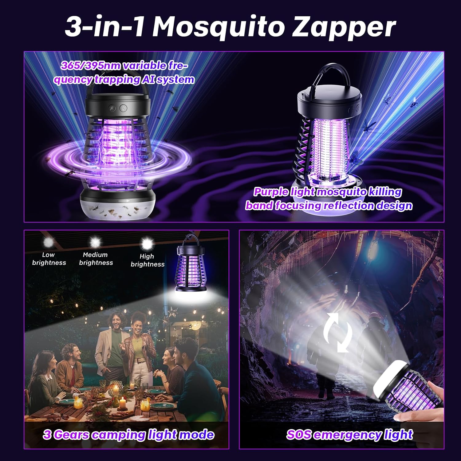 2025 Upgraded Mosquito Zapper 3-in-1 Rechargeable Mosquito Killer & Camping Lamp