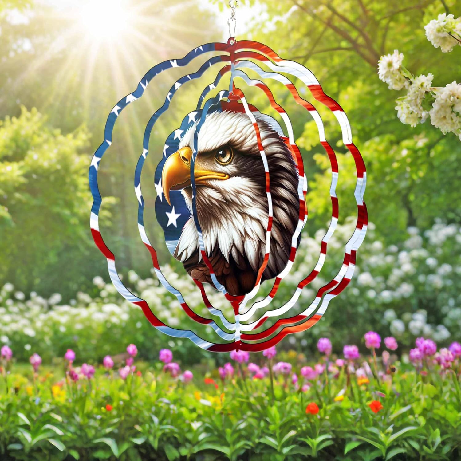 Patriotic Eagle Metal Hanging Wind Spinner