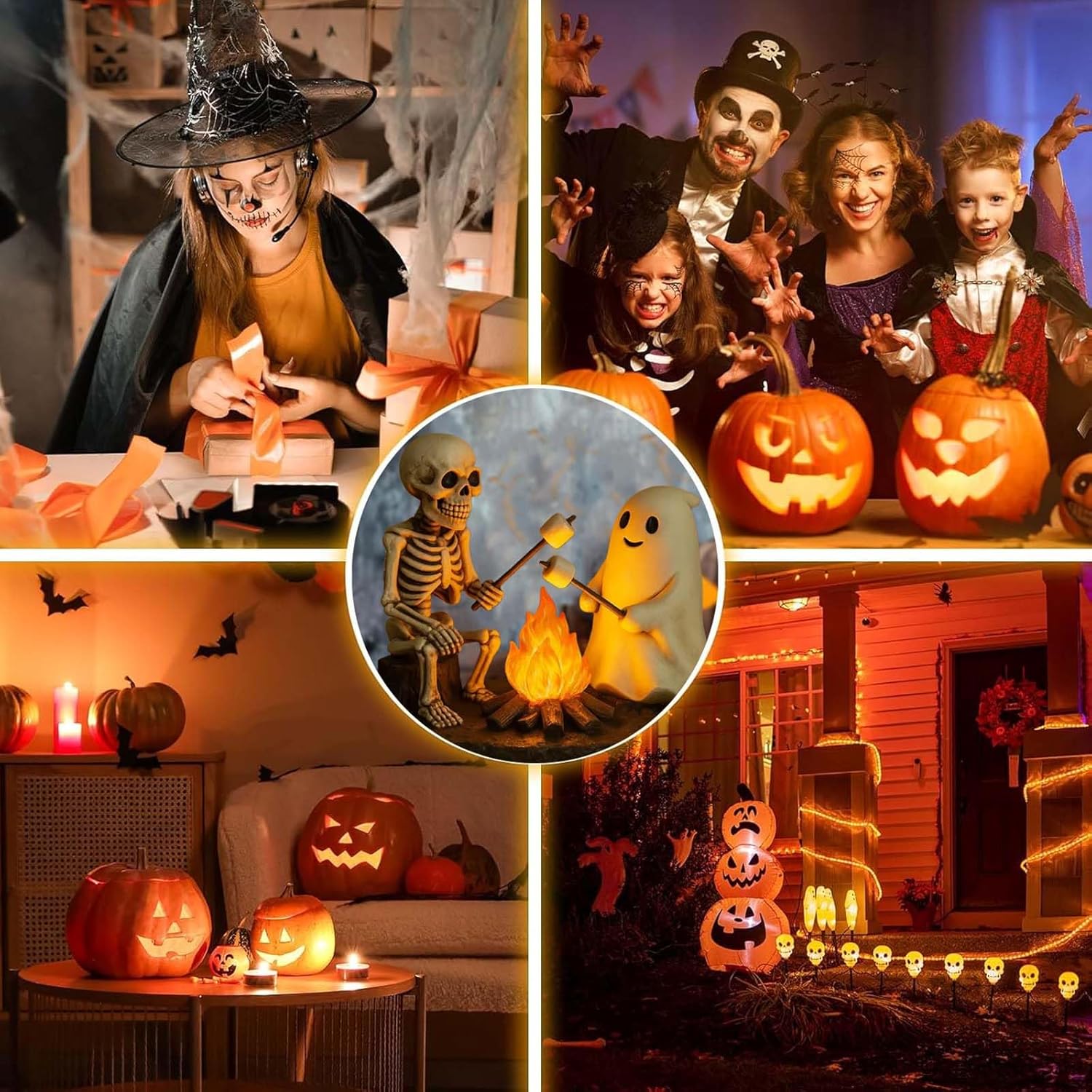 "🎃Skeleton & Ghost Bonfire Night Lamp – Spooky Vibes for Your Halloween Décor!👻"