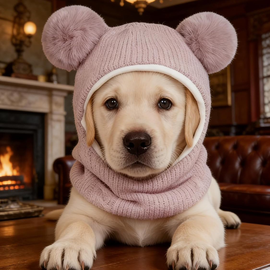 Dog Winter Hat with Pom Poms