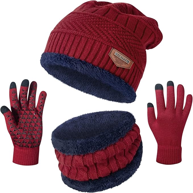 Winter Beanie Hats Scarf Gloves Set