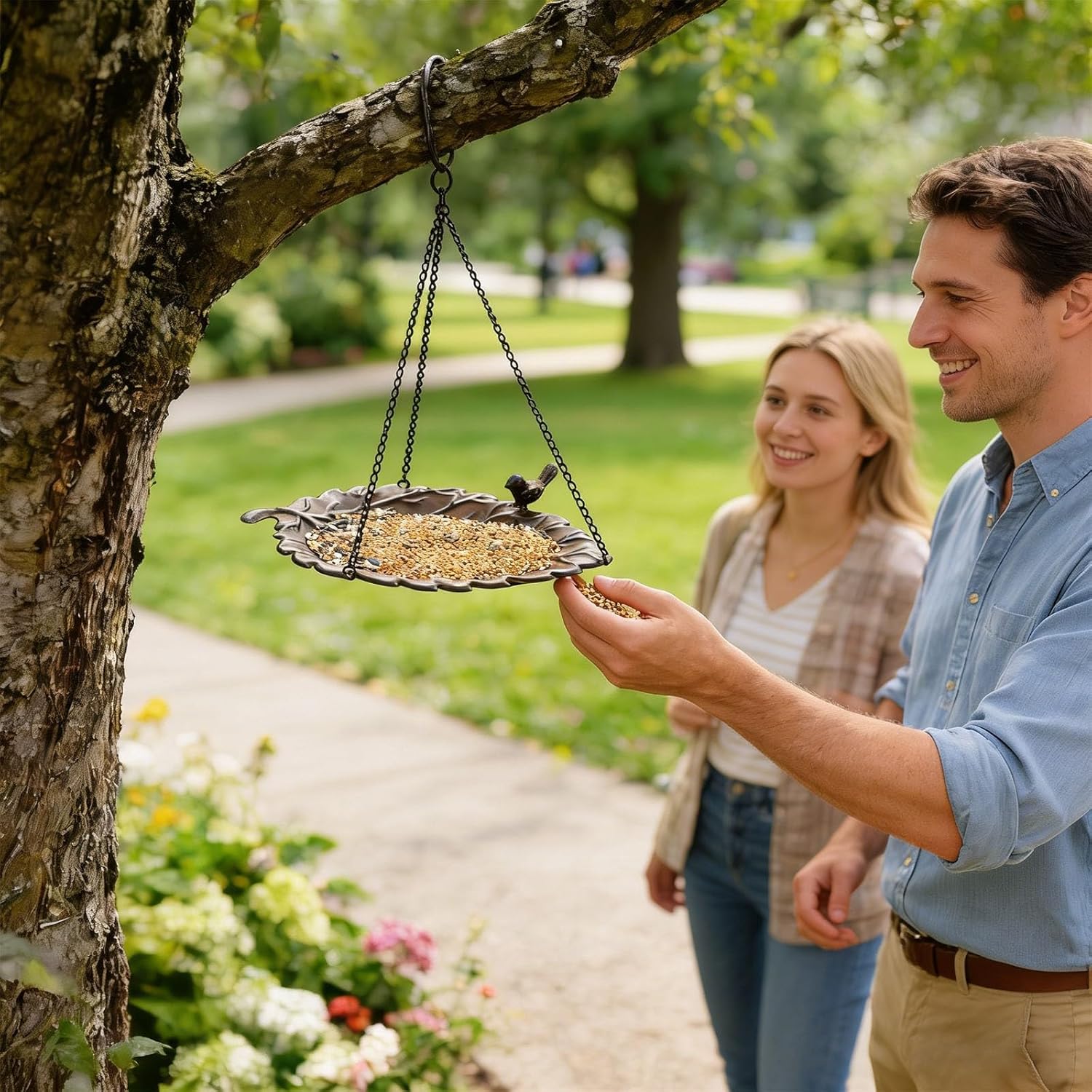 Hanging Leaf Metal Outdoor Bird Bowl